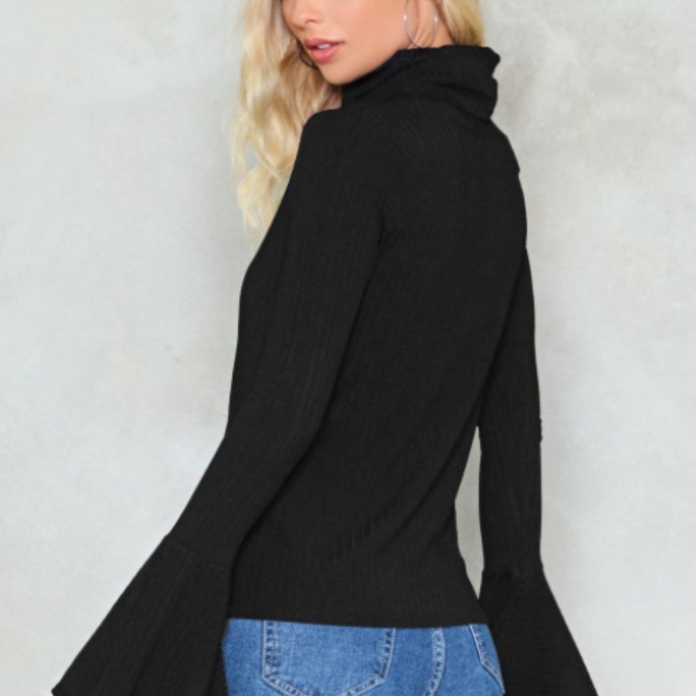 Nasty Gal Black Ribbed Turtleneck Sweater Size 6 - Picture 2 of 4